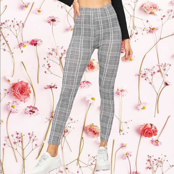 Pants - High Waisted Plaid Leggings